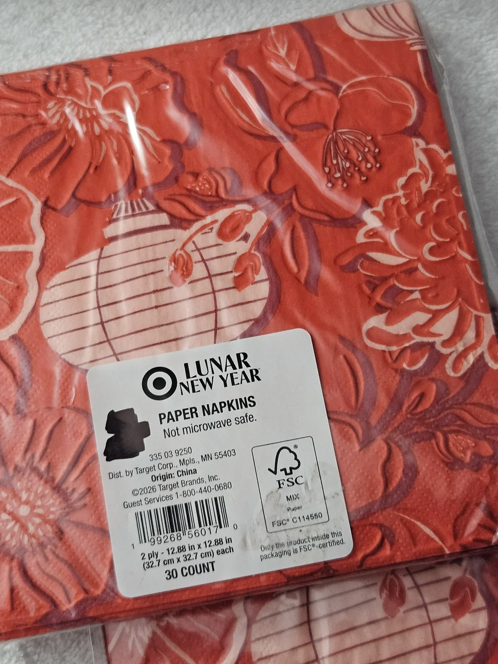 Red Decorative Floral Lantern Paper Napkins - Set of 2 30 CT 2PLY